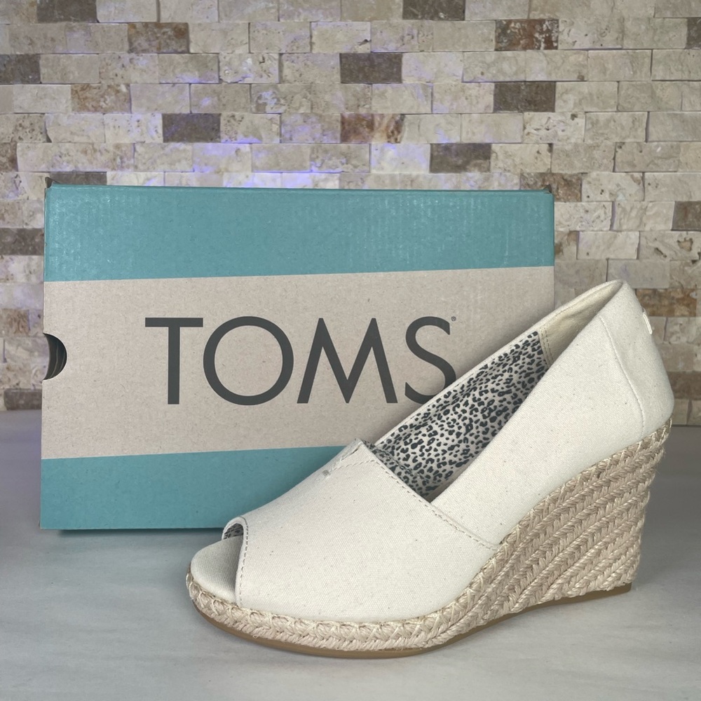 TOMS Michelle Espadrille Wedge Sandal Cream Canvas Size 6 ⭐️BRAND NEW⭐️
